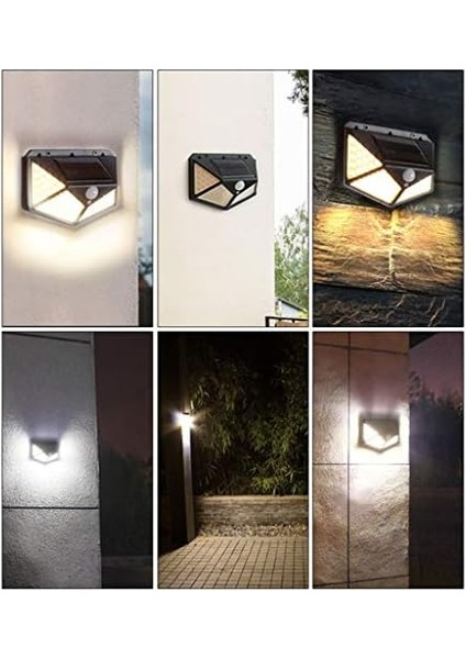 Solar Lamba 100 LED Pır Hareket Sensörlü Dış Duvar Lambası IP65 Bahçe Teras - 1 Adet