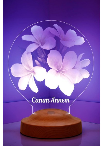 Canım Annem Plumeria Çiçeği Hediyesi 3D LED Lamba