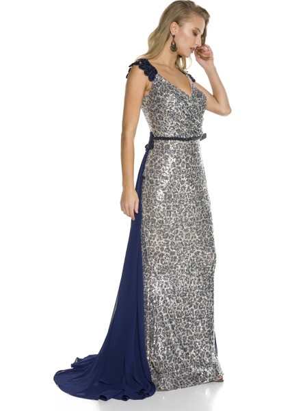 Siyah Omuz ve Bel Işlemeli Kuyruklu V Yaka Balık Abiye 36 fiyatları