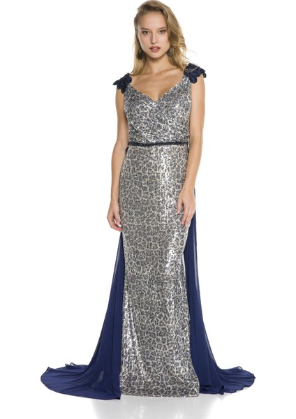 Siyah Omuz ve Bel Işlemeli Kuyruklu V Yaka Balık Abiye 36 modelleri