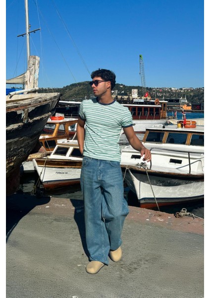 Çizgili Old Money Yeşil Tişört fırsatları