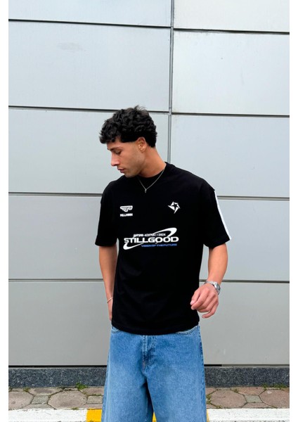 Stillgood Baskılı Siyah Oversize Tişört
