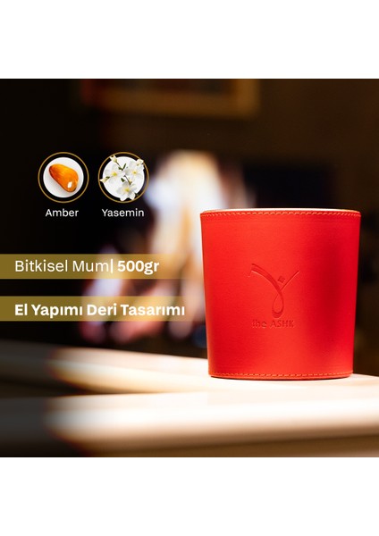 Deri Can Kirmizi Bitkisel Mum 500GR Yasemin & Amber
