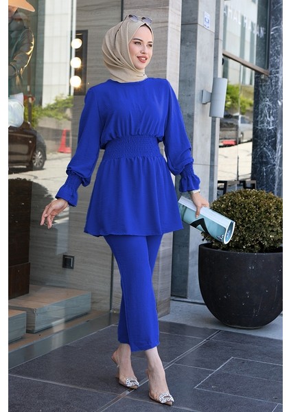 Gipeli Tunik Pantolon Tesettür Ikili Takım 218 - Saks Mavi