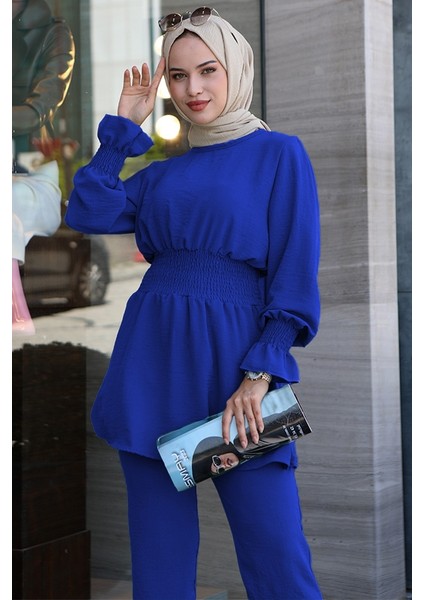 Gipeli Tunik Pantolon Tesettür Ikili Takım 218 - Saks Mavi