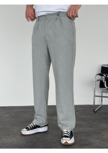 Erkek Baggy Fit Pileli Kumaş Pantolon Gri