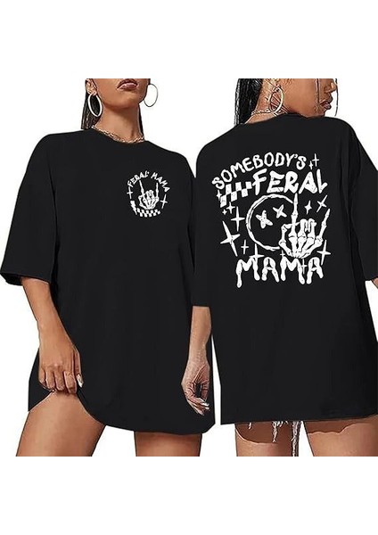 Bisiklet Yaka Baskılı T-Shirt - Siyah