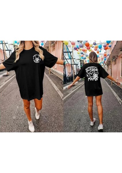 Bisiklet Yaka Baskılı T-Shirt - Siyah