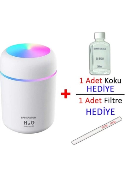 300ML Araç Içi USB Kablolu Oto Kokusu Işıklı Hava Nemlendirici - Esans Hediyeli