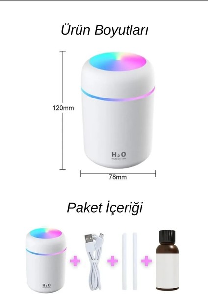300ML Araç Içi USB Kablolu Oto Kokusu Işıklı Hava Nemlendirici - Esans Hediyeli modelleri