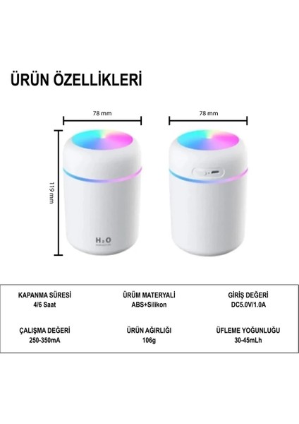 300ML Araç Içi USB Kablolu Oto Kokusu Işıklı Hava Nemlendirici - Esans Hediyeli fırsatları