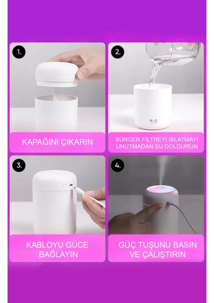 300ML Araç Içi USB Kablolu Oto Kokusu Işıklı Hava Nemlendirici - Esans Hediyeli indirimleri