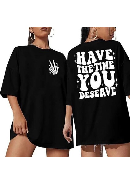 Bisiklet Yaka Kısa Kol Baskılı T-Shirt - Siyah