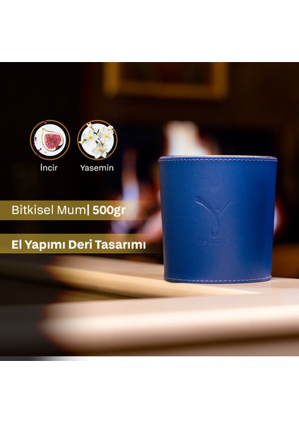 Deri Su Parlament Mavi Bitkisel Mum 500GR Incir & Yasemin modelleri