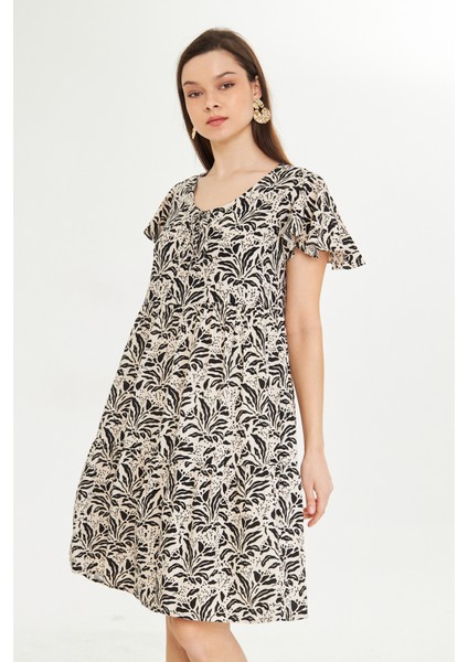 Desenli V Yaka Kısa Elbise modelleri