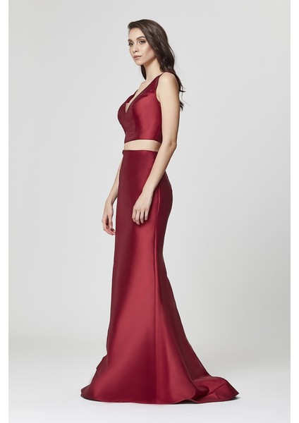 Bordo Sırtı V Ikili Takım Abiye modelleri