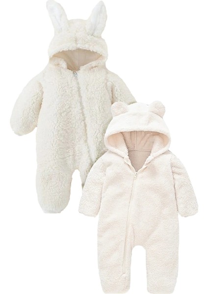 Kız Erkek Bebek ve Çocuk Kapüşonlu Peluş Ikili Tulum