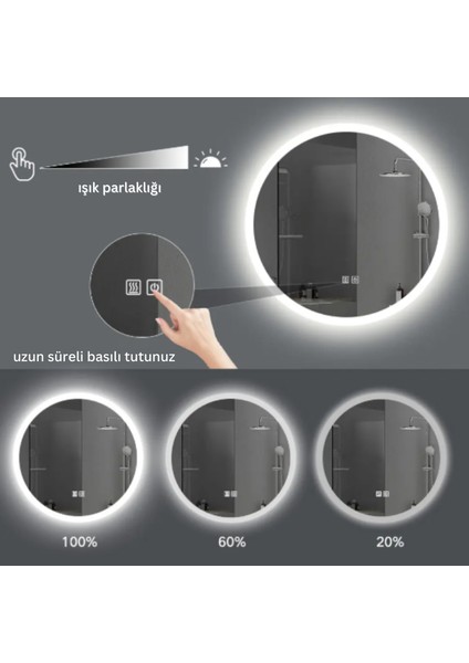 Dokunmatik Akıllı Ayna Bluetoothlu Dokunmatik Buhar Tutmayan 3 Renk Ledli Banyo Aynası Lavabo Aynası 70 cm