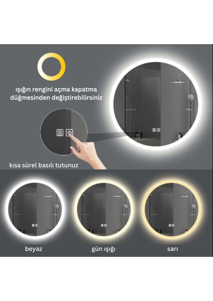 Dokunmatik Akıllı Ayna Bluetoothlu Dokunmatik Buhar Tutmayan 3 Renk Ledli Banyo Aynası Lavabo Aynası 70 cm