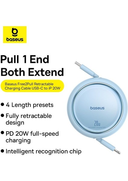 FREE2PULL Usb-C / Lightning Çıkarılabilir Kablo 20W 1M - MAVI