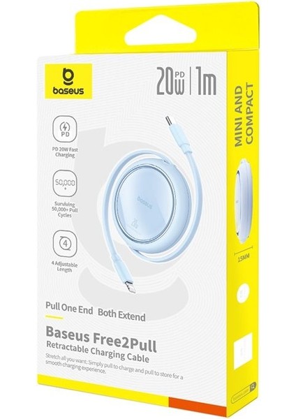 FREE2PULL Usb-C / Lightning Çıkarılabilir Kablo 20W 1M - MAVI
