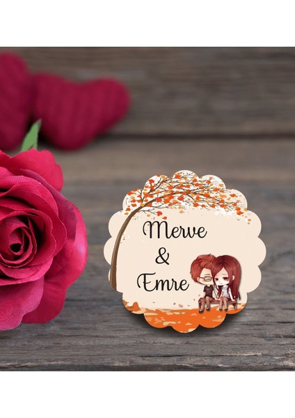 Isme Özel Söz, Kına, Nikah, Nişan, Düğün Hatırası Ahşap Magnet 100 Adet - Beyaz