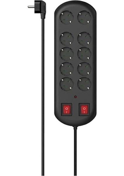 HM.223164 10'lu Akım Korumalı Priz 2 Switches 2m Siyah