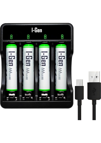 G465 4'lü Pil Şarj Aleti + 4 Adet Aaa 650 Mah Şarjlı Ince Kalem Pilli Set