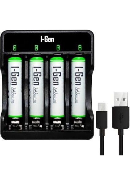 G465 4'lü Pil Şarj Aleti + 4 Adet Aaa 650 Mah Şarjlı Ince Kalem Pilli Set