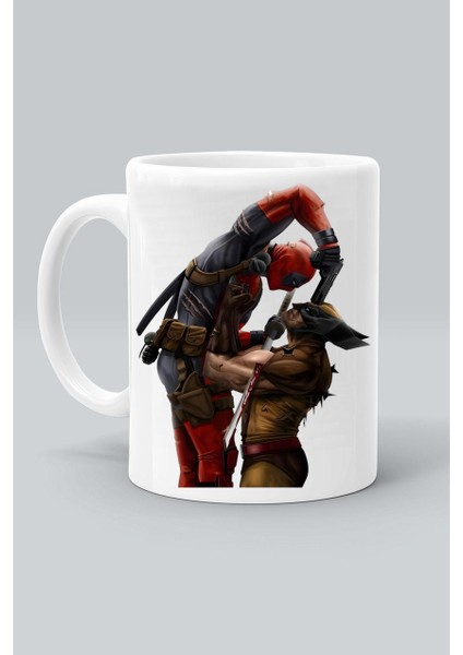 Süper Kahraman Deadpool & Wolverine Karakter Tasarım Baskılı Beyaz Kupa Bardak