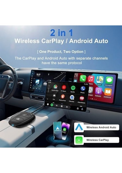 NR57 Kablosuz Carplay ve Android Auto Adaptörü Ikisi Bir Arada (Siyah)