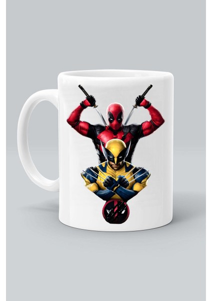 Deadpool & Wolverine Karakter Süper Kahraman Tasarım Baskılı Beyaz Kupa Bardak