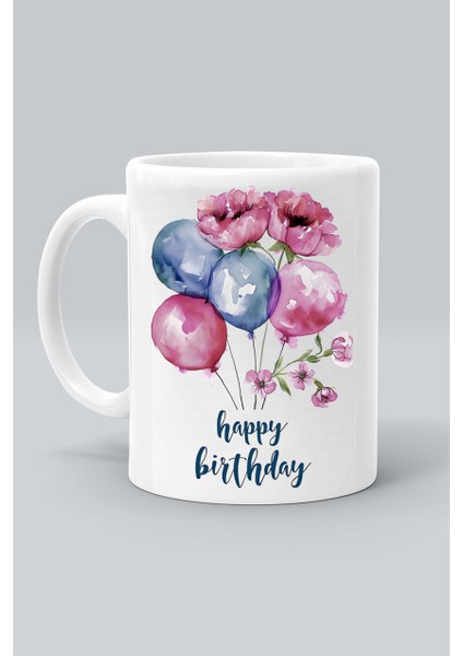 Happy Birthday Doğum Günün Kutlu Olsun Baskılı Beyaz Kupa Bardak