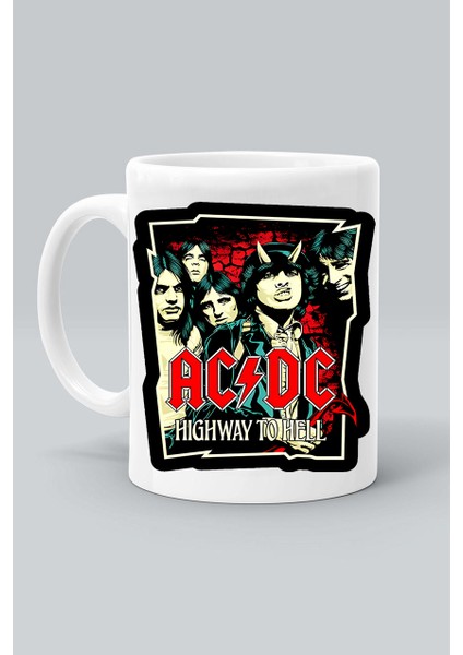 Rock Müzk Grup Acdc Logo Baskılı Beyaz Kupa Bardak