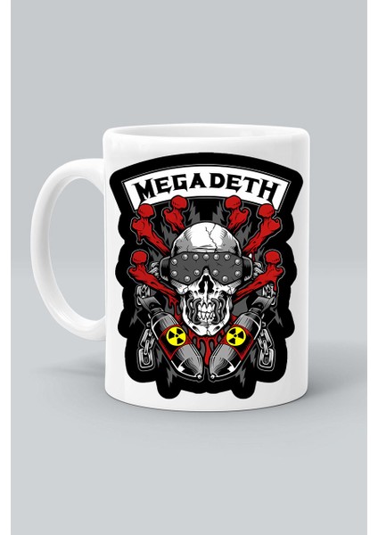 Rock Müzk Grup Megadeth Logo Baskılı Beyaz Kupa Bardak