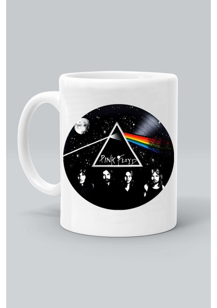 Rock Müzk Grup Pink Floyd Logo Baskılı Beyaz Kupa Bardak