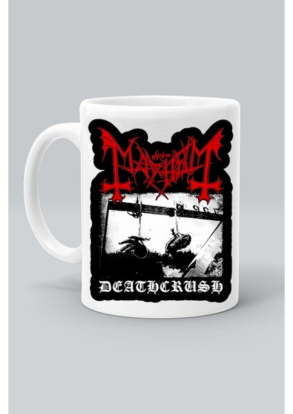Rock Müzk Grup Mayhem Logo Baskılı Beyaz Kupa Bardak