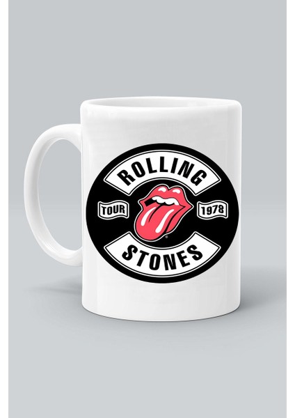 Rock Müzk Grup Rolling Stones Logo Baskılı Beyaz Kupa Bardak