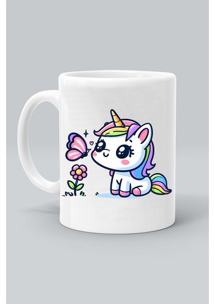 Kelebek Unıcorn Boynuzlu At Butterfly Tasarım Baskılı Beyaz Kupa Bardak