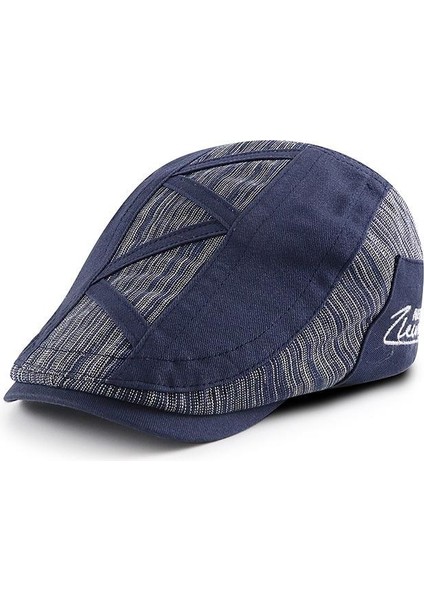 Italyan Style Retro Zigzag Çizgi Detaylı Erkek Kasket Şapka Tokalı Ayarlanabilir Erkek Lacivert