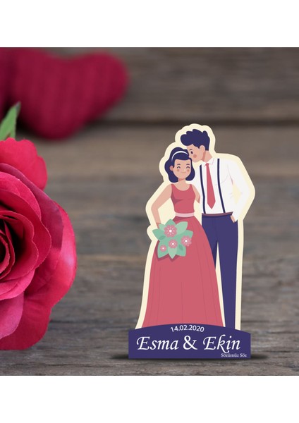 Isme Özel Söz, Kına, Nikah, Nişan, Düğün Hatırası Ahşap Magnet 25 Adet - Beyaz