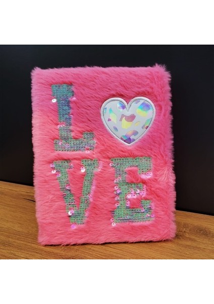 Love Tasarımlı Peluş Kapaklı Defter Hediyelik