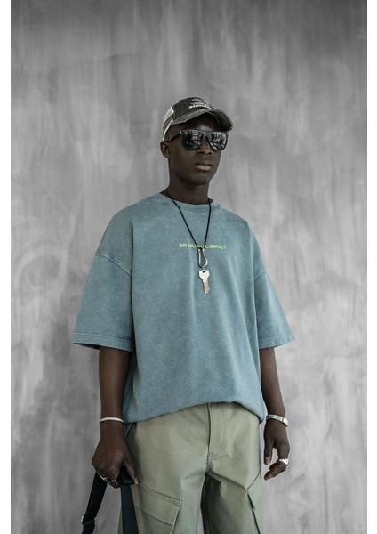 Erkek Oversize Premium Yıkamalı T-Shirt Füme indirimleri