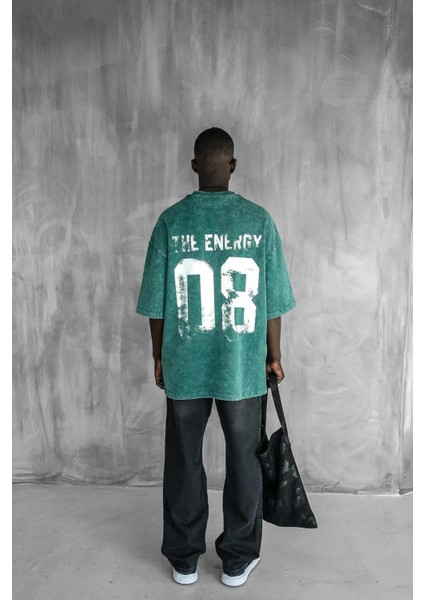 Erkek Eskitme Efektli Yıkamalı Baskılı Oversize T-Shirt Yeşil fırsatları