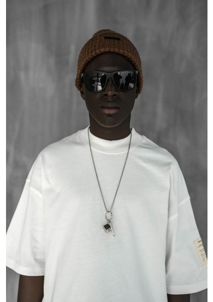 Erkek Oversize Fitilli Bisiklet Yaka T-Shirt Beyaz