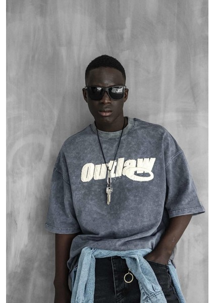 Erkek Yıkamalı Yumuşak Dokulu Oversize T-Shirt Füme