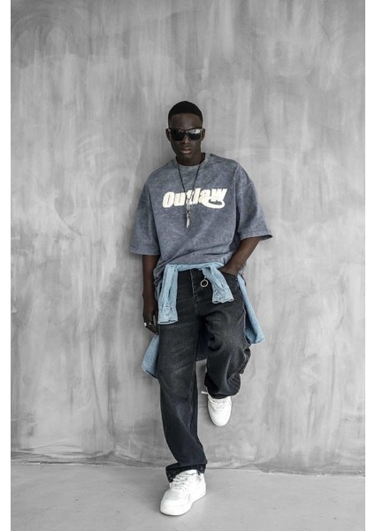 Erkek Yıkamalı Yumuşak Dokulu Oversize T-Shirt Füme fiyatları
