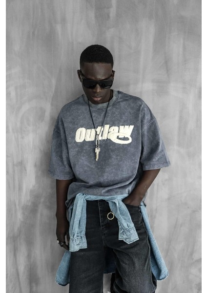 Erkek Yıkamalı Yumuşak Dokulu Oversize T-Shirt Füme modelleri