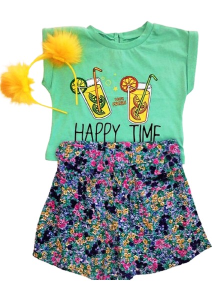 Kız Çocuk İkili Takım T-Shirt Çiçekli Şortlu 3-4 Yaş Çok Renkli fırsatları