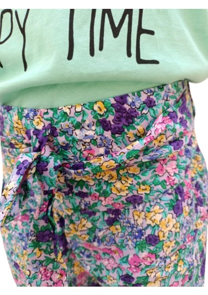 Kız Çocuk İkili Takım T-Shirt Çiçekli Şortlu 3-4 Yaş Çok Renkli indirimleri